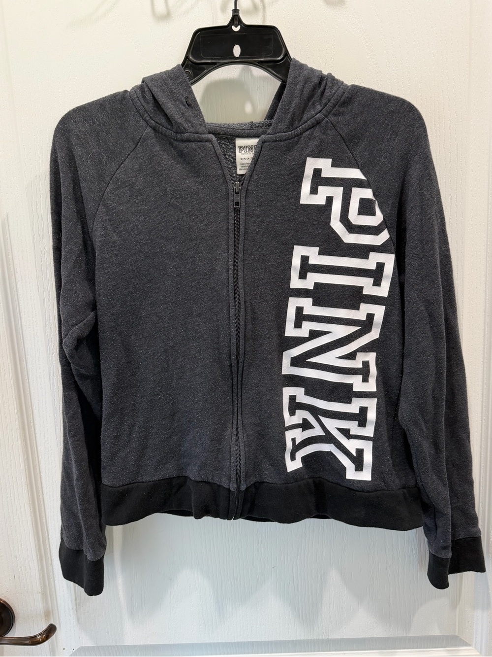 PINK Victoria's Secret Charcoal Zip-Up Hoodie with White Logo